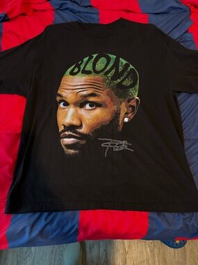 Black Frank Ocean Graphic Tee with 'BLOND' Green Accent - Men's Shirt